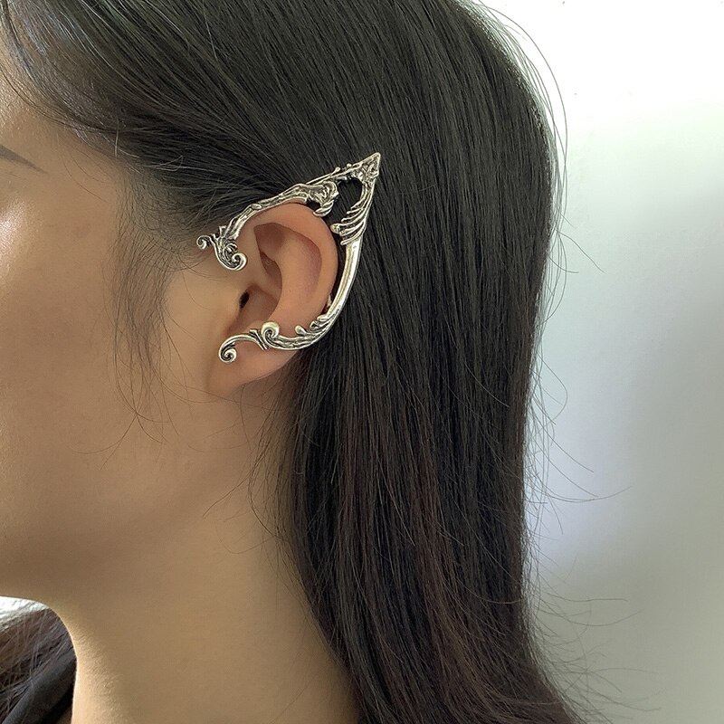 Pendiente de orejas de elfo sin agujero en la oreja para mujer, pendiente de Clip hueco Retro para mujer, joyería de Halloween de estilo étnico de , 1 pieza