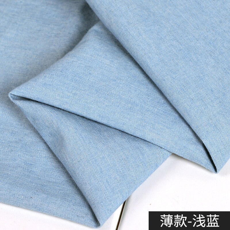 Washed Denim Fabric By The Meter for Sewing Jeans Shirts Clothes Thin Plain Blue Black Cloth Coats Thickened Winter Cotton Soft: Thin light blue