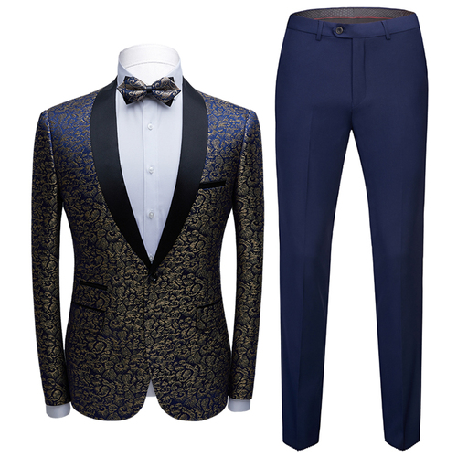 Mannen Pakken Herfst Mode Bloem Print Britse Stijl 2 Pcs Blazer Met Broek Set Bruiloft Jurk Prom Smoking pak: 1097 / 4XL for 81-85kg
