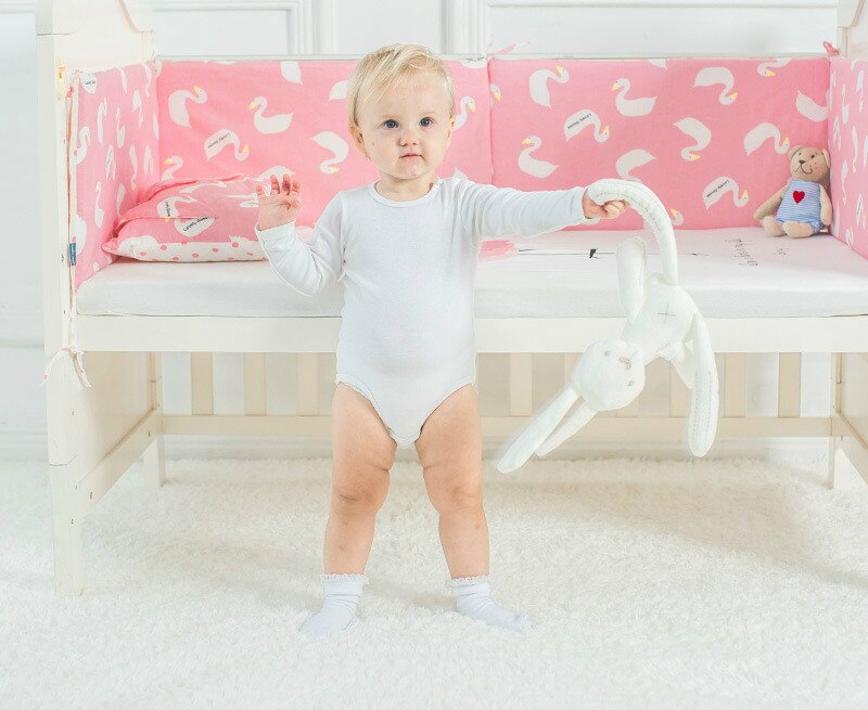 Baby Bed Bumper L-Vormige Katoen Gewatteerde Baby Wieg Zuigeling Bebe Nest Protector Cot Bumper Kamer Decoratie Enkel Stuk 120*30 Cm: Pink Swan (M)