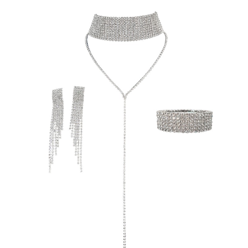 Halskette, ohrringe, armband, dreiteiliges set für damen, modische und sexy halskette, quastenohrringe, funkelnde accessoires