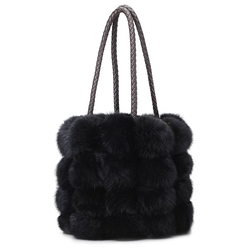femmes sac à bandoulière concepteur en cuir pu automne hiver sacs Seto lapin cheveux sacs à main peau sac à bandoulière: Black