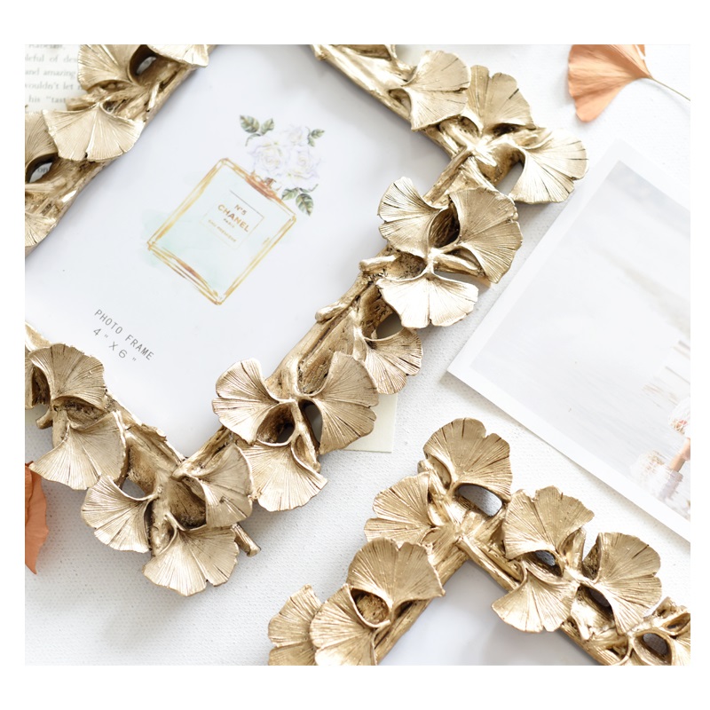 Marco original de resina de hoja dorada de Ginkgo, marco de fotos Vintage, para el hogar Decoración Retro, boda, artesanía, marco de fotos, , 4/6 pulgadas