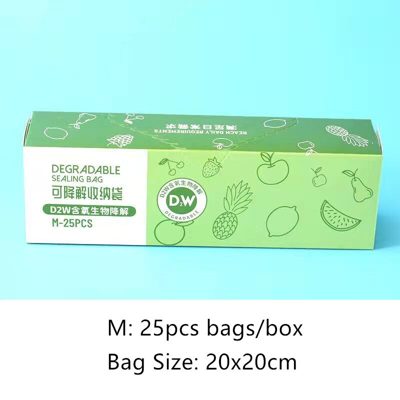 Eco Friendly Reusable PE Ziplock Bag Freezer Food Storage Bag Fresh Shut Saran Wrap Plastic Bags Leakproof Top Kitchen Organizer: M-25pcs-with box