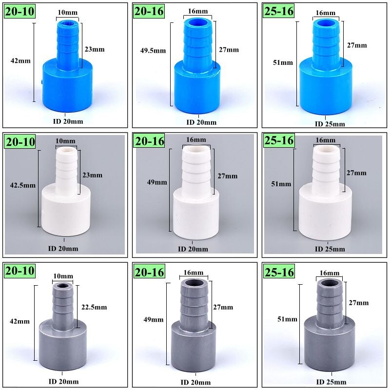 2pcs PVC ID 20/25mm To 10/16mm Pagoda Joints Garden Irrigation Fittings Water Pipe Connectors Aquarium Tank Tools Fountain Joint