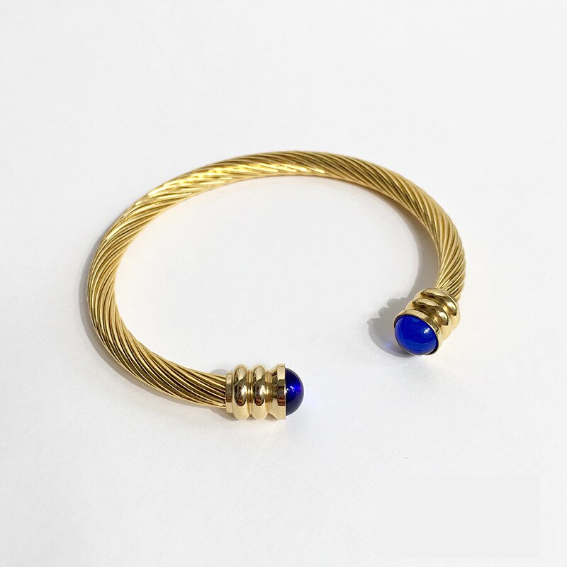 Stainless Steel Bracelets Bangles Jewelry Silver Gold Plated Crystal Cuff Bangle Bracelet Wrist Bracelet Jewelry for Women: Gold Blue