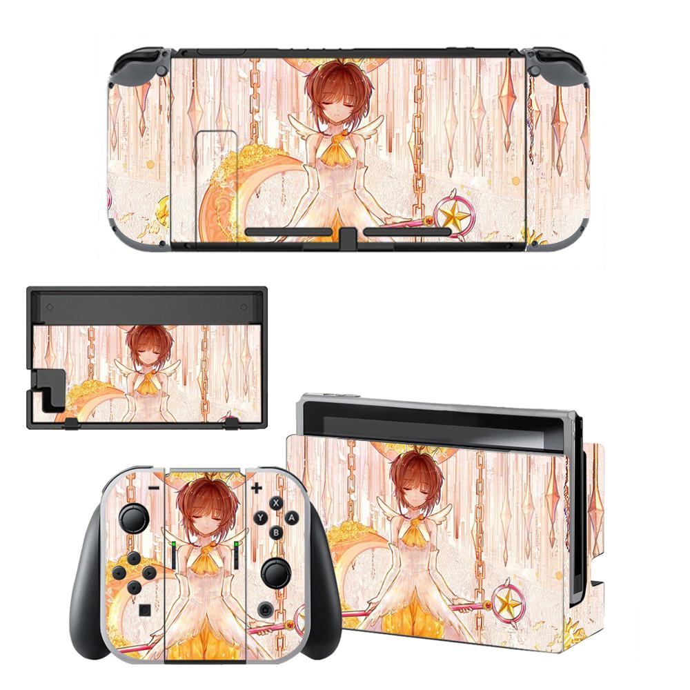 Pegatina protectora de piel de vinilo para consola Nintendo Switch NS, Captor Sakura Skins + controlador + soporte de soporte: KQBYSNS0138