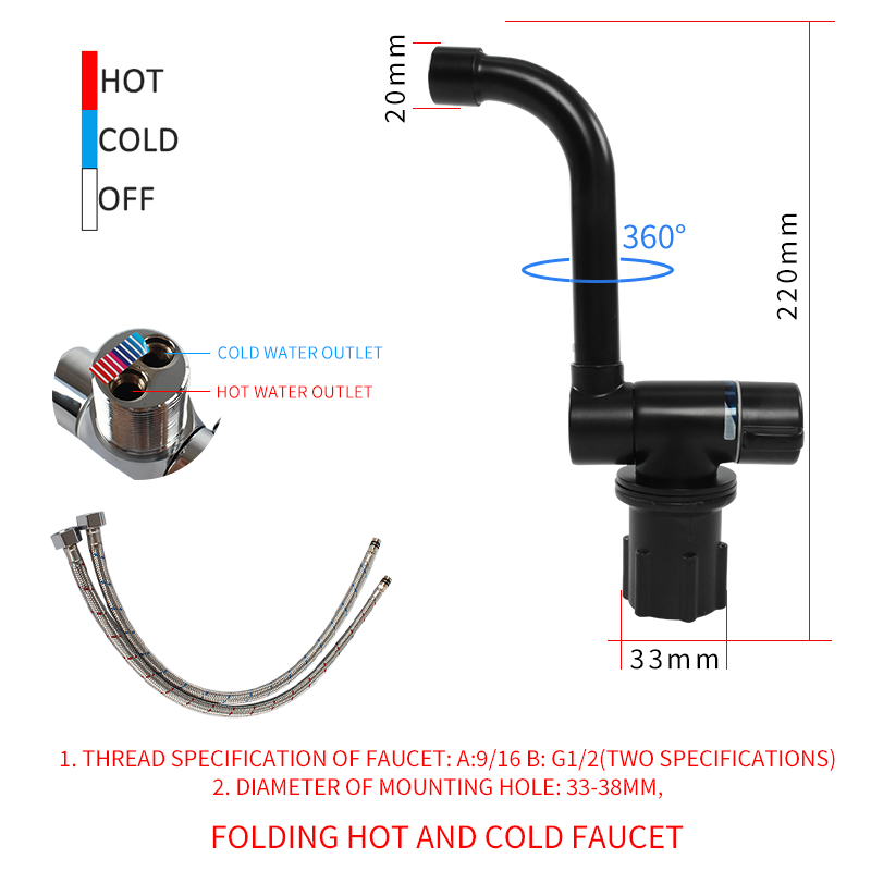 Robinet RV pliable à 180 degrés, évier rotatif à 360 degrés, robinet ou froid, cuisine, salle de bains, caravane, accessoires de robinet marin RV: Grey