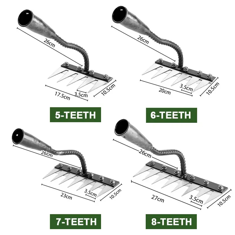 5/6/7/8 Teeth Iron Gardening Hoe Weeding Rake Farm Tool Grasping Raking Loosening Soil Nail Rake Tool Artifact Harrow Farm Tool