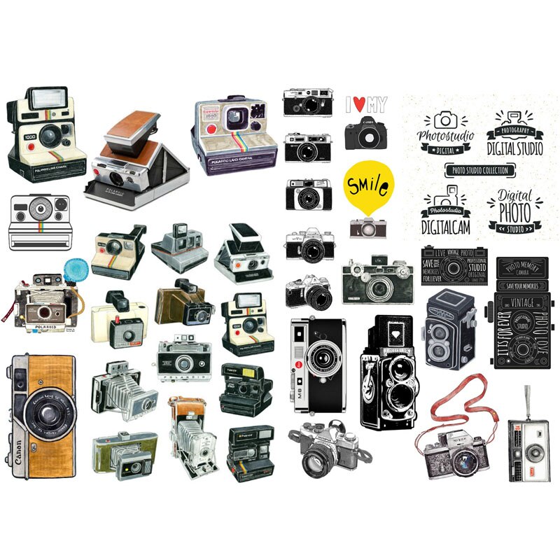 1 st retro antik kamera foto koreanska färdigskurna dekoration klistermärken skrivbord arrangör skolmaterial kontorstillbehör