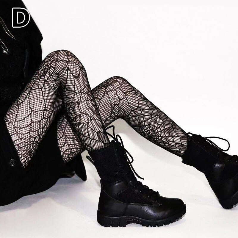 Women Moon Print Hollow Fishnet Mesh Lace Pantyhose Tight Stockings Casual Nightclubs Calcetines Sexy Black Stockings Колготки: D