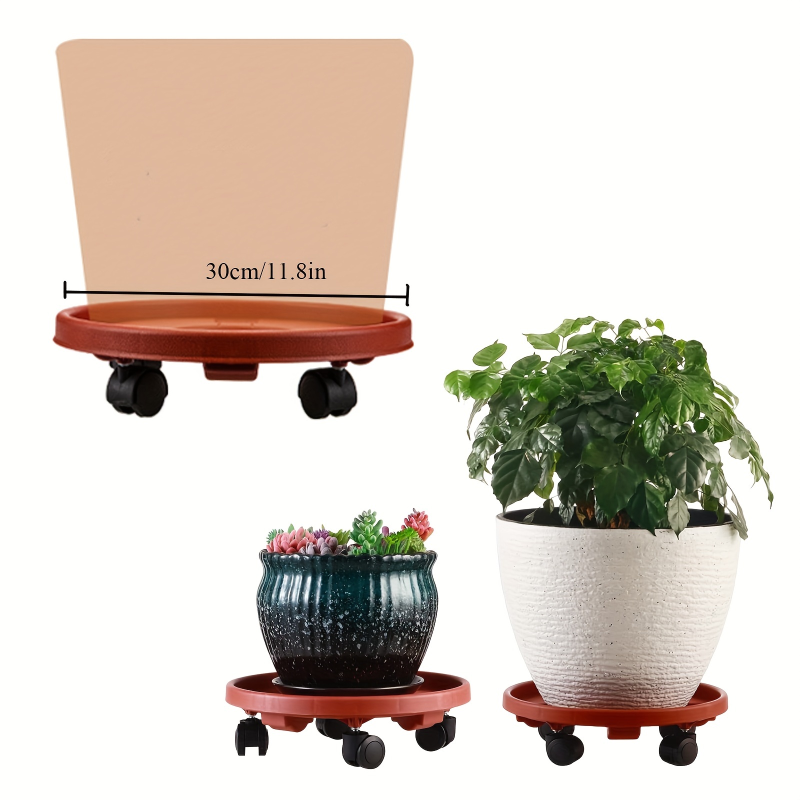 Großer runder Pflanzen-Caddy mit Rädern, 30 cm rollende Pflanzenständer, robuster Kunststoff-Pflanzenroller, Basis, Topfbeweger, Blumentopfständer