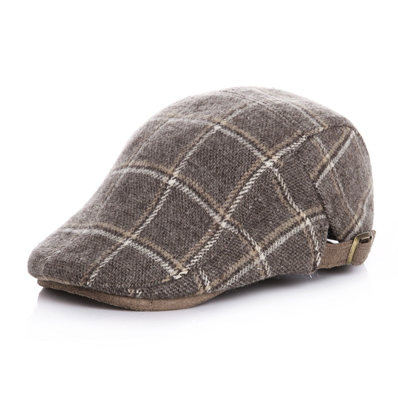 Chapeau plat en laine pour enfants, bonnet à carreaux, bonnet plat, printemps de 2-5 ans
