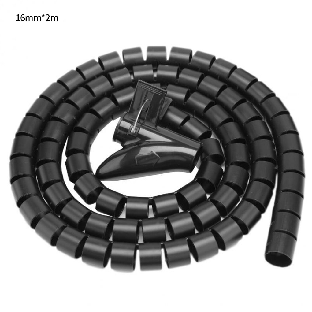 1.5/2M Line Organizer Pipe Protection Spiral Wrap Winding Cable Wire Protector Cover Tube Free Cut: black 16mmx2m