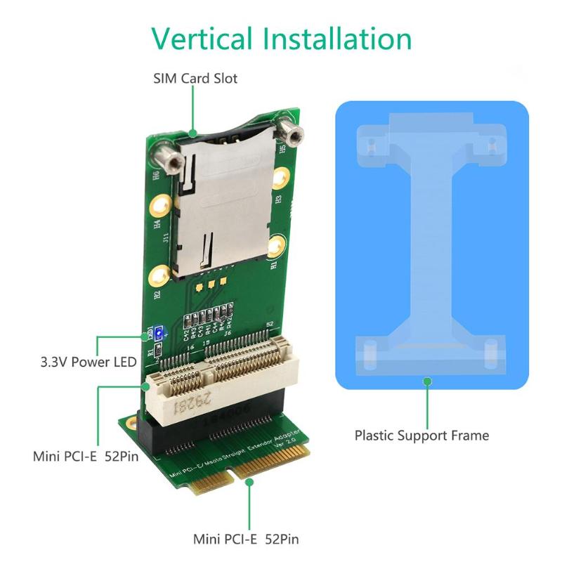 Mini Pci Express Adapter Card Met Sim Card Slot Voor Wifi 3G 4G Wwan Lte Module Verticale Montage met Stabiele Beugel