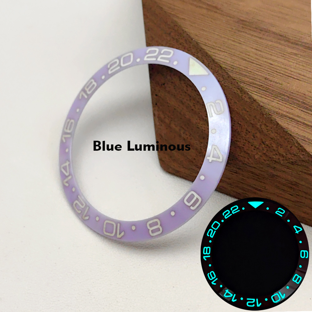 Inserto de bisel de reloj GMT luminoso azul de 38mm apto para SKX007 SRPD GMT caja de reloj NH35 piezas de anillo de inserción de bisel de cerámica: GOLD