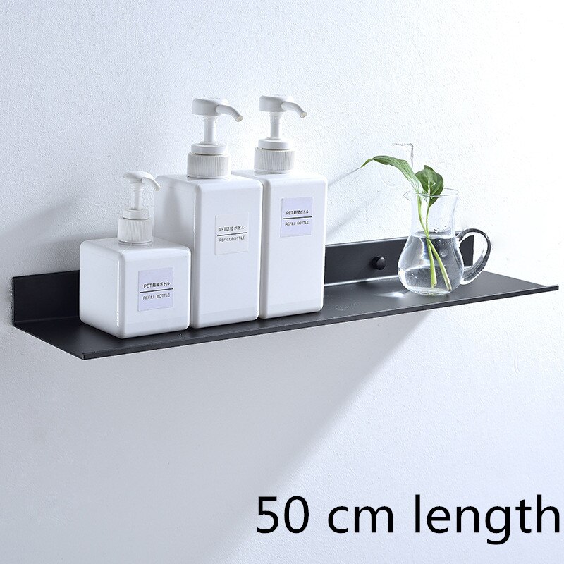 Baderomshyller børstet gullvegg kjøkkenhylle dusj oppbevaringsstativ baderomshylle 30-60cm lengde plass aluminium hvit / svart: Svart 50 cm