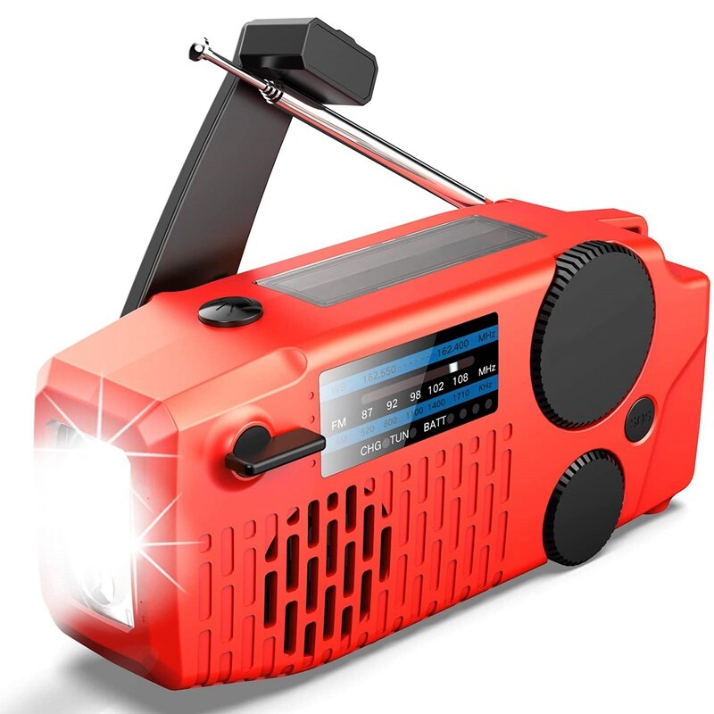 Emergency Solar Hand Crank Draagbare Noaa Weather Radio Met Am/Fm Oortelefoon Jack Led Zaklamp 2000Mah Power Bank