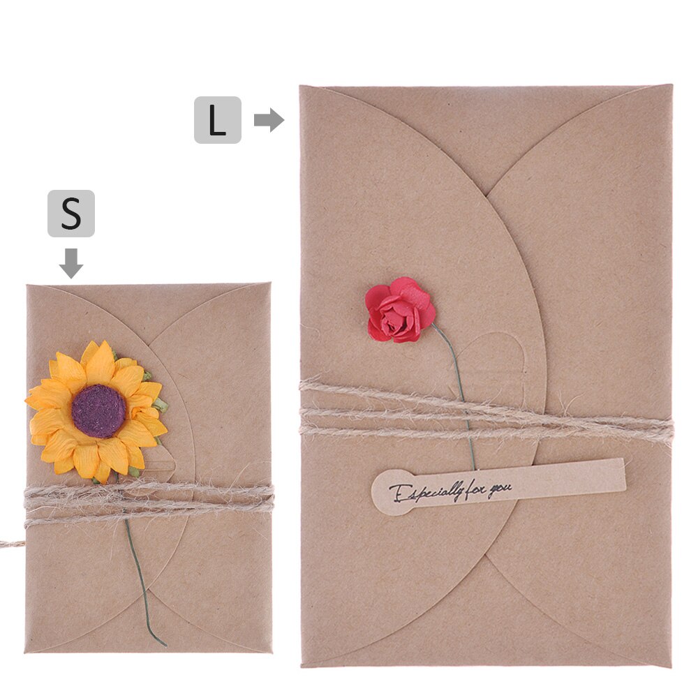 Papieren Kaart Vintage Verjaardag Bruiloft DIY Kraft Bloem papier De vintage tags 1 x Papieren Kaart (met Envelop)