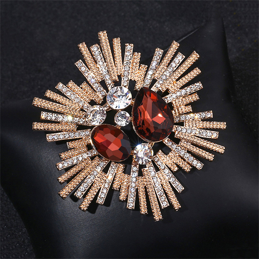 Nuevos broches brillantes de flores de sol para mujer, broche de lujo con perlas grandes y diamantes de imitación, alfileres, joyería, accesorios para traje, de boda: Con recubrimiento de titanio