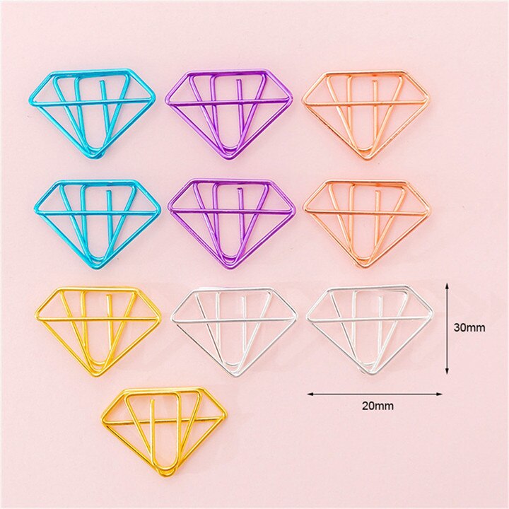 YaMinSanNiO 10pcs/lot Cute Paper Clips Envelope Cactus Paper Clip Metal Bookmark Decorative File Memo Clips Stationery: Diamond
