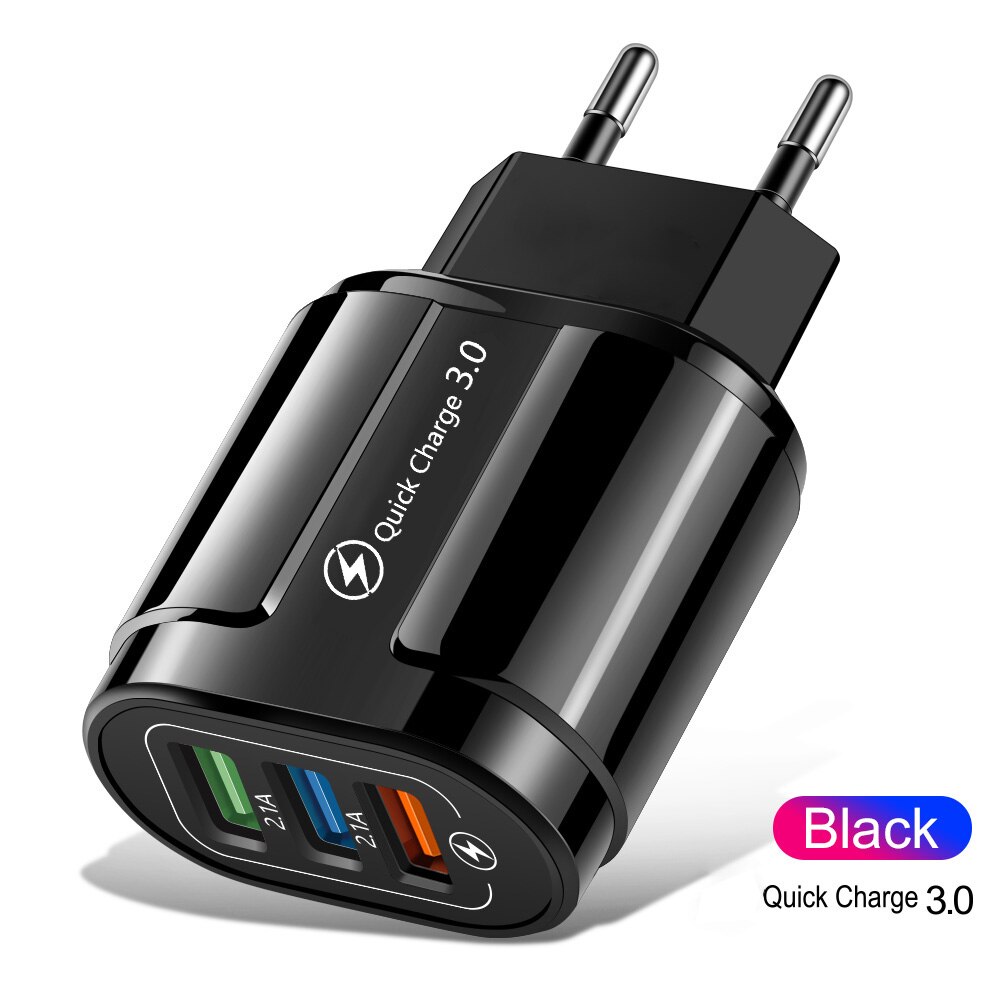 3 USB Ladegerät Universal- Zauberstab Schnelle Ladegerät Adapter schnell aufladen 3,0 4,0 Für iPhone 12 Profi 11 Xiaomi Tablette Handy, Mobiltelefon telefon Ladegeräte: Schwarz EU