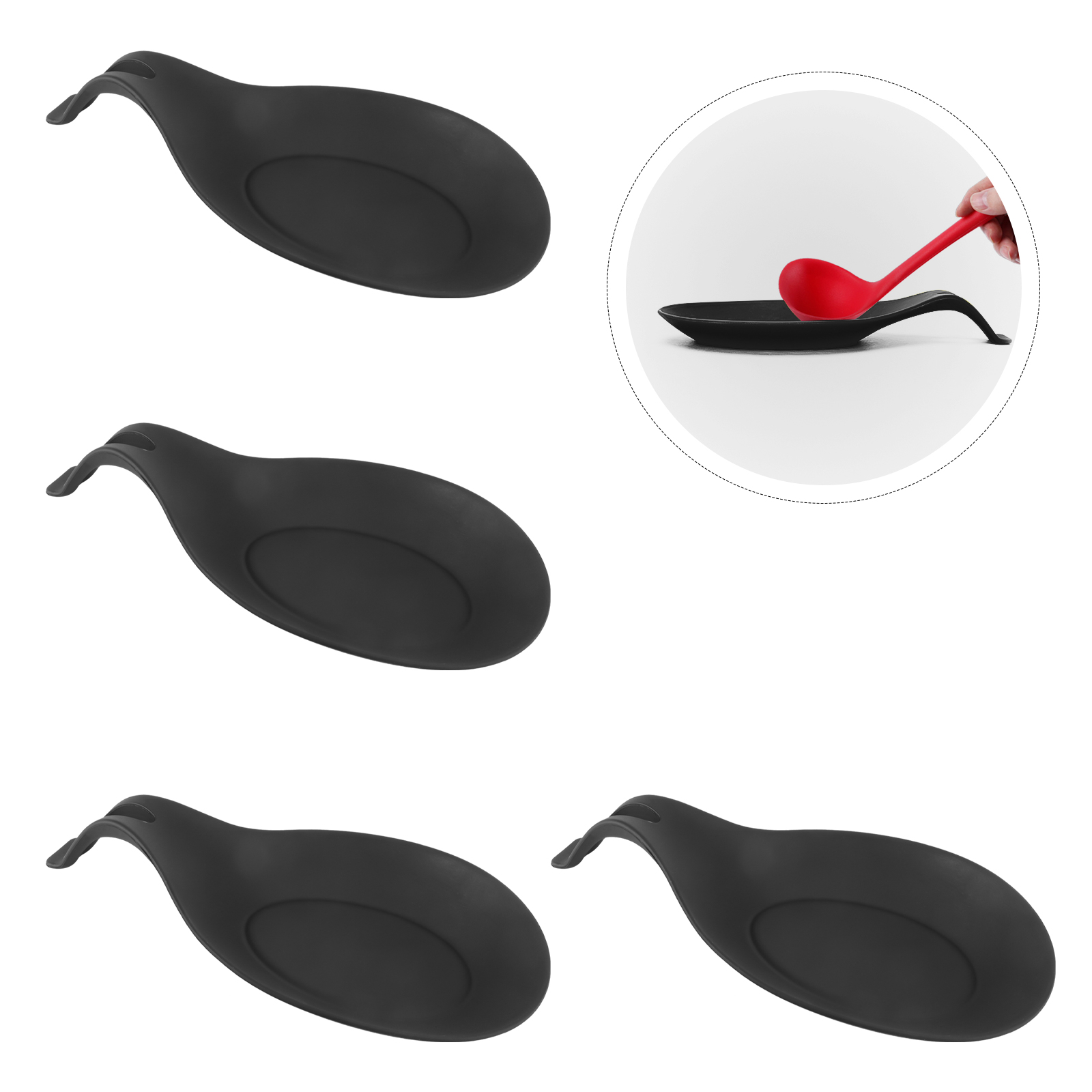 4 Stuks Siliconen Lepel Houder Anti-Slip Lepel Rest Stand Hittebestendigheid Lepel Rek Keuken Levert Voor Thuis Restaurant (Zwart): Black