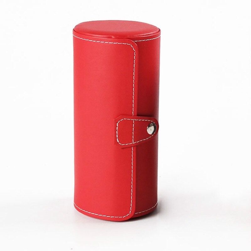 Luksus ur display boks taske rulle 3 slot armbåndsur halskæde armbånd smykker pu læder æske opbevaring rejsetaske: Rød