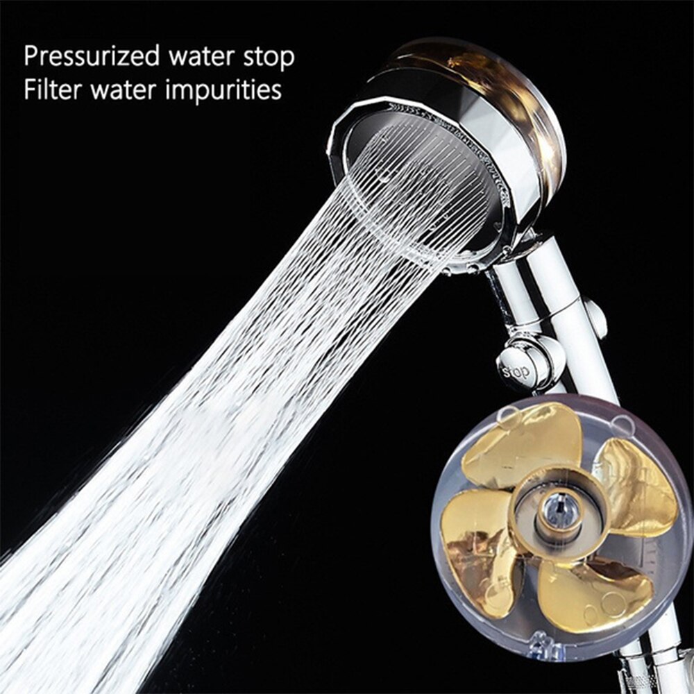 Turbocharged Shower Head Propeller Shower Head High Pressure Set 360 Rotate Golden Fan Turbocharge Pure Rainfall Helix Eco Showe