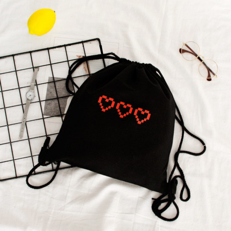 Canvas Trekkoord Tassen Schooltas Voor Tieners Rugzakken Koord Rugzak Winkelen Reistas: Black