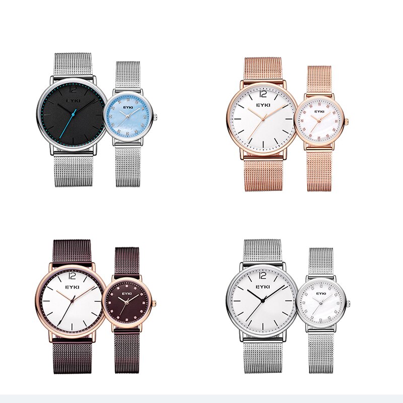 EYKI Couple tissage Mech bracelet montres Simple milanais en acier inoxydable hommes femmes tenue décontractée montre Ultra mince Relogio