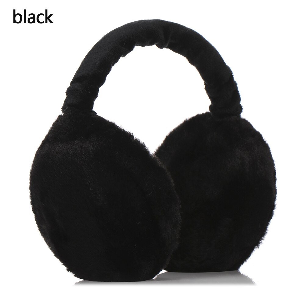 Faux Fur solid color ladies earmuffs autumn and winter warm and comfortable unisex skiing Fur headphones cute Adjustable: black