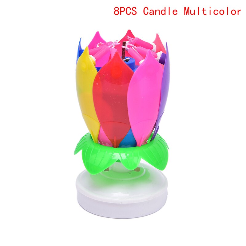Vela Musical giratoria de flor de loto de feliz cumpleaños, para niños, velas para de cumpleaños, adornos de pastel de 1 pieza: N11
