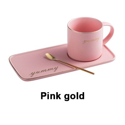 Ceramic Coffee mug european tea cups and saucer sets turkish tumbler latte cup Soy Milk Breakfast Mugs Dessert Plate: pink