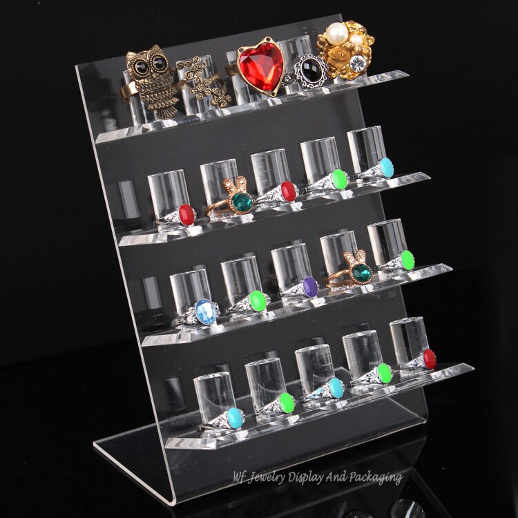 Akryl 4- lags ring display stativ 20- ringe holdere ring organisator smykker display rack hylde ring beslag: Klar