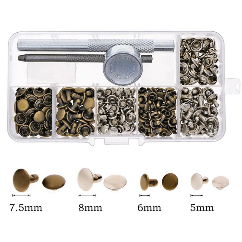 Lederen Klinknagels Enkele Cap Klinknagels Buisvormige Metalen Studs met Fixing Tool Kit voor Leer Craft Repareren Lether Gereedschap Set