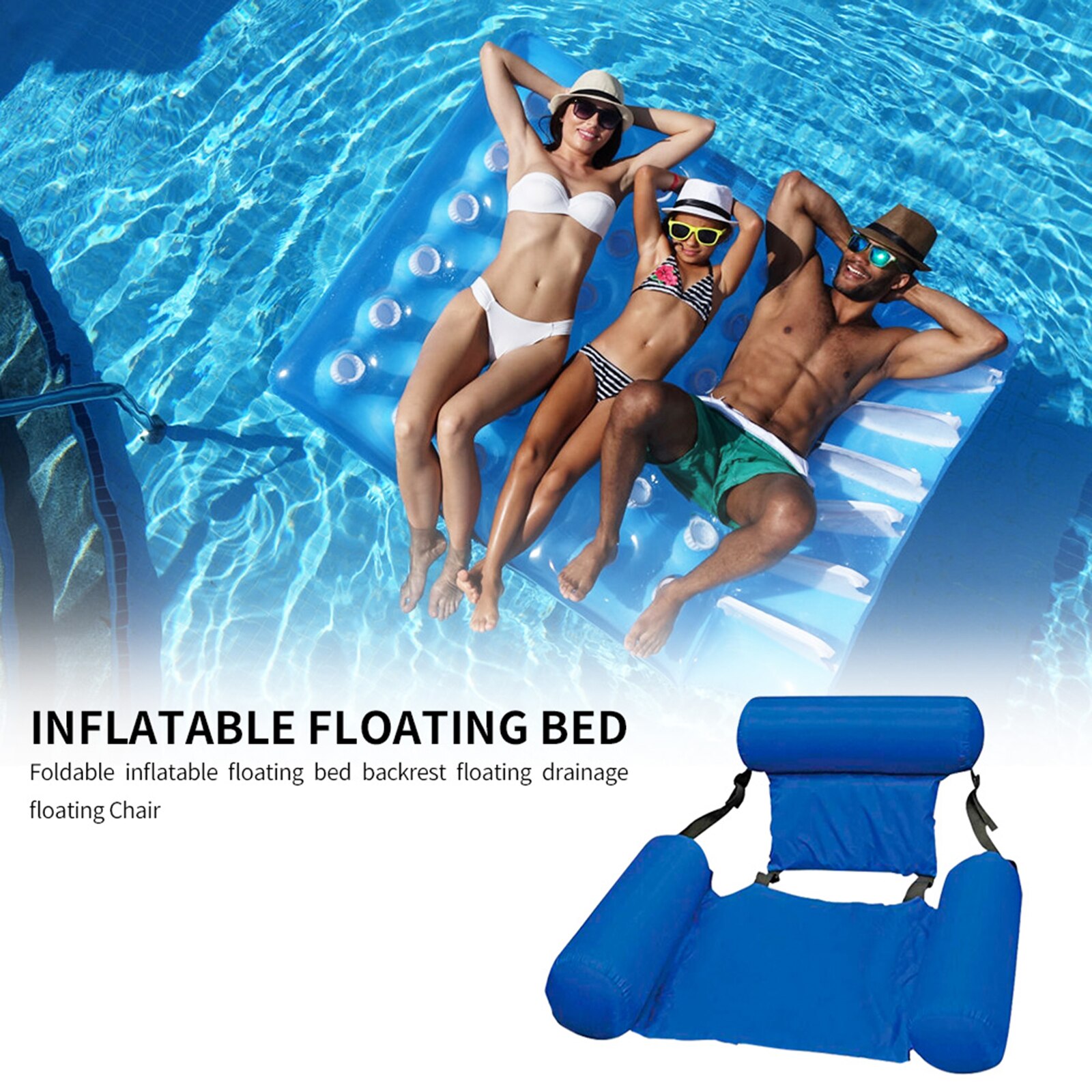 Foldable Floating Bed Swimming Pool Inflatable Water Longue with Backrest