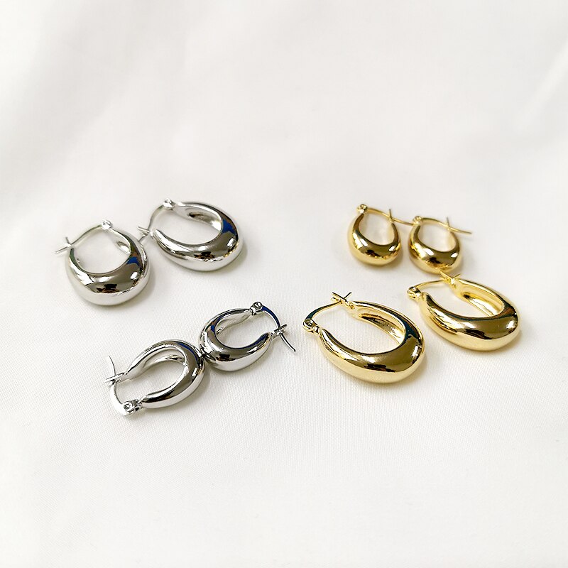 Peri'sbox 2 størrelse guld sølvfarve u form geometriske øreringe hule tykke bøjleøreringe til kvinder minimalistiske øreringe