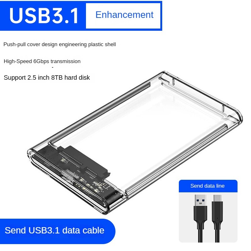 Type-C To SATA 2.5-inch Mobile Disk Box Type-c Transparent Disk Box Sata To USB3.0: Blue