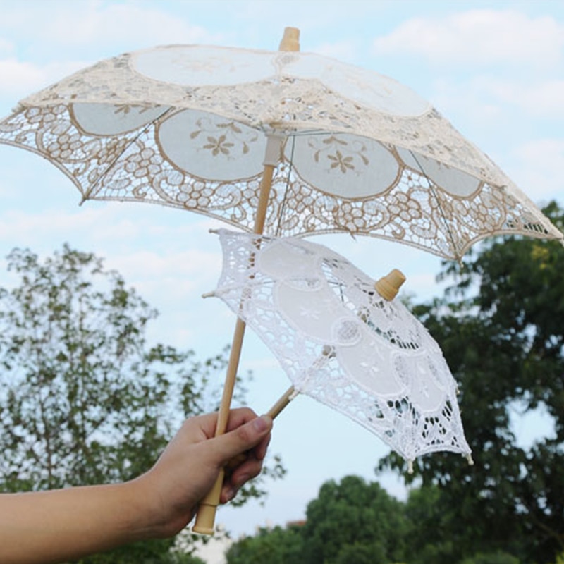 Bridal Umbrellas Wedding Floral Lace Umbrella for Women Romantic White Ivory Embroidery Parasol Umbrella Wedding Supplies D30