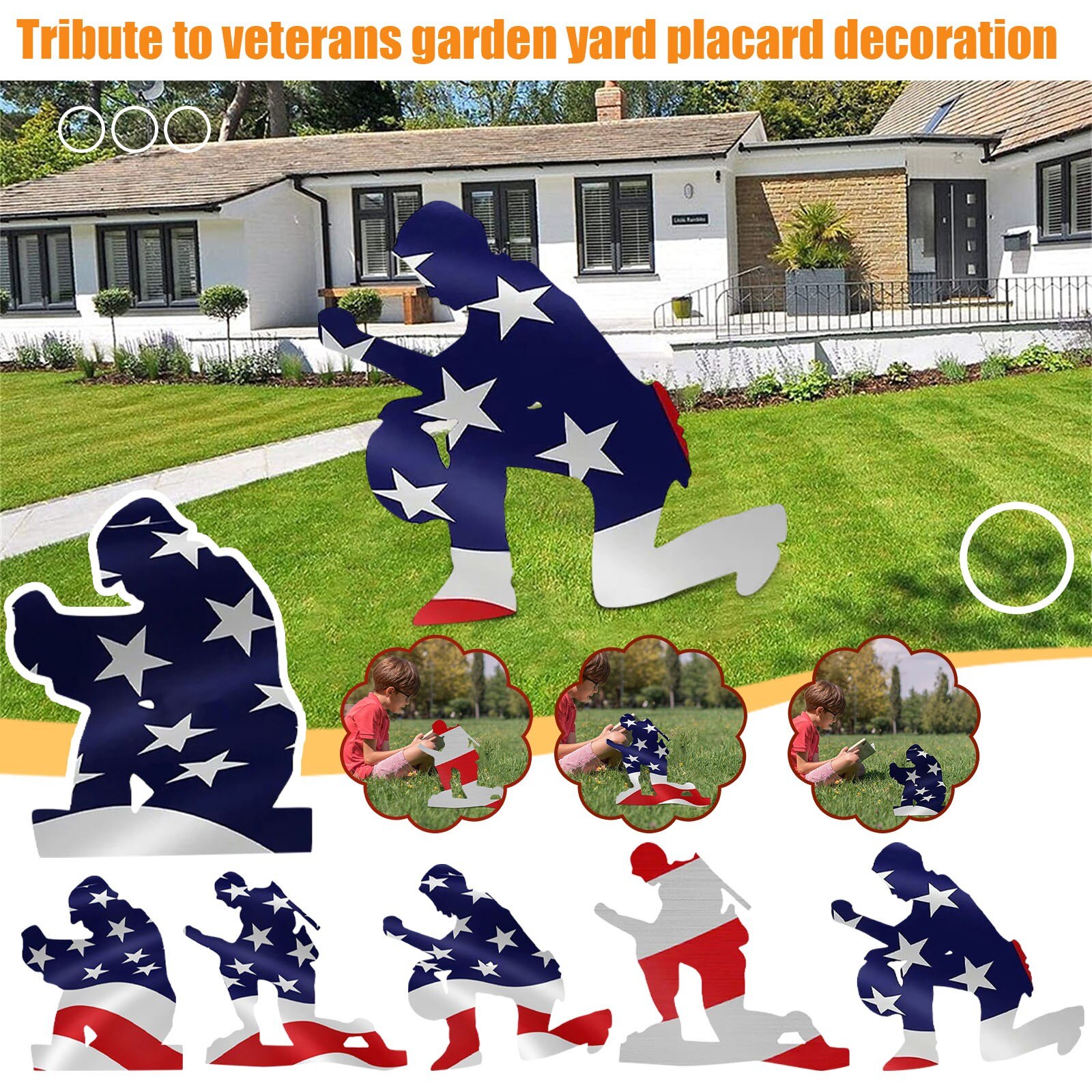 American Cross Kneeling Soldier Weathered Sign Splicing Art Decoration Kneeling Soldier's Garden Signs Independence Day Decor