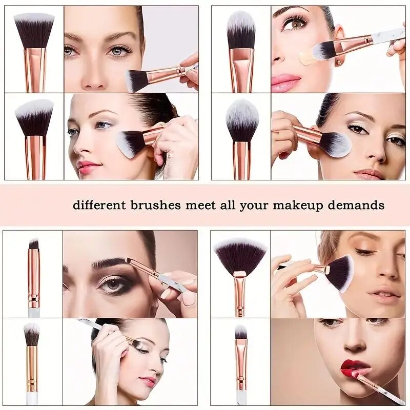 10 Uds. Brochas de maquillaje de mármol, base Kabuki sintética Premium, mezcla de polvos faciales, colorete, correctores, brochas para sombras de ojos