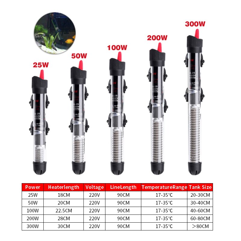 Automatic Fish Tank Water Heater Submersible Adjustable Temperature Thermostat for Saltwater Freshwater Betta Tanks