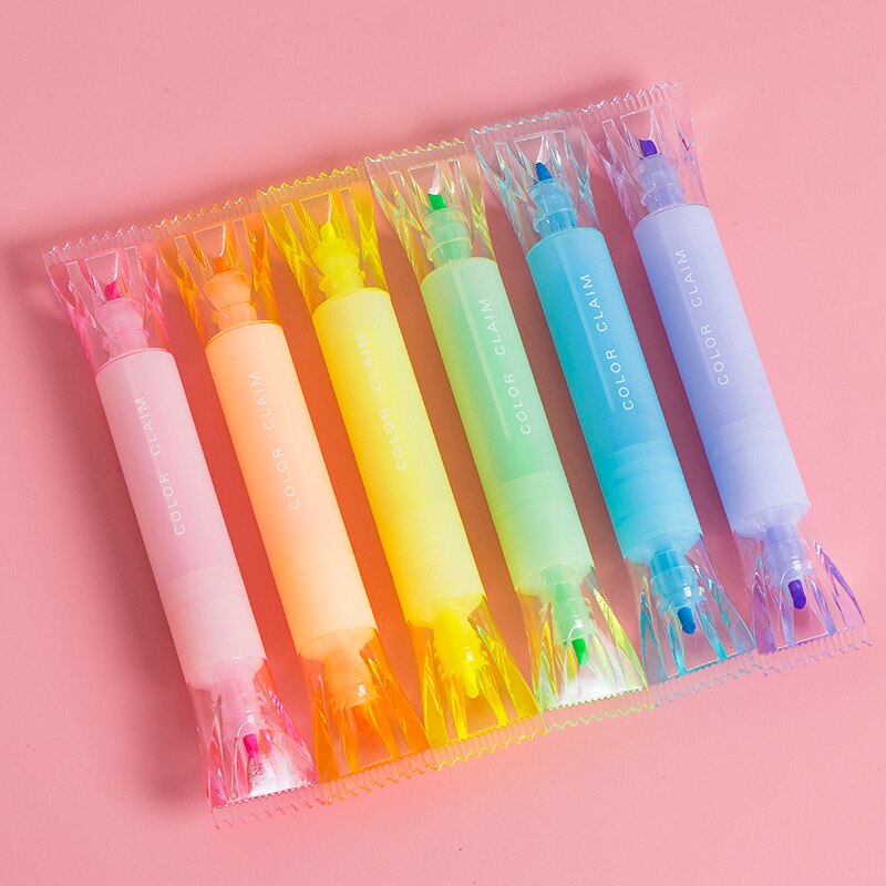 Andstal-rotulador subrayador de Color, 6 colores/juego, punta suave oblonga, morandy rotulador de Color único, marcador escolar, papelería, hilighter: 6 Colors Dual Tips B