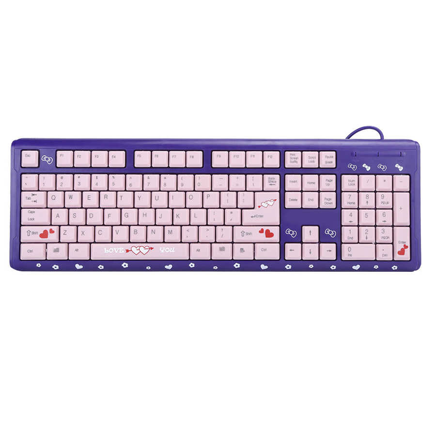 Teclado USB con cable ultrafino de dibujos animados para el hogar, oficina, ordenador portátil, Universal: Púrpura