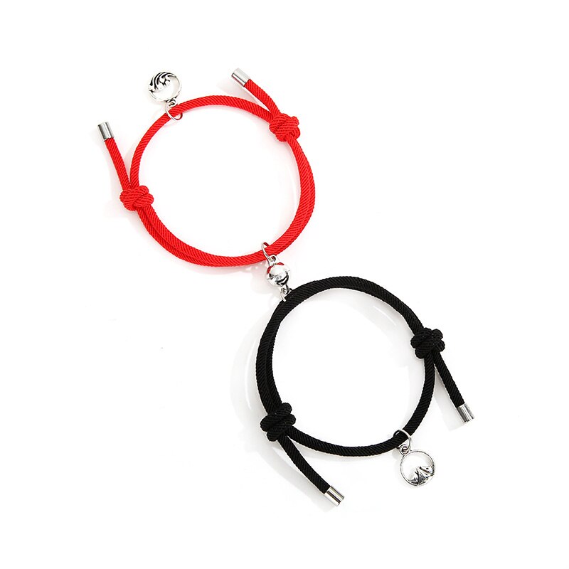 2 Pcs/set Couple Magnet Attract Couple Bracelet Stainless Steel Friendship Men Women Charm Bracelet Jewelry Lover: red black