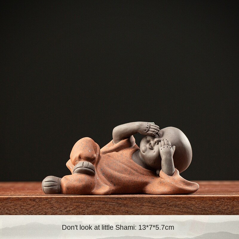 trois pas petit moine en céramique caractère thé ornements mignon violet sable petit Shami Zen thé cérémonie thé pour animaux de compagnie Mini service à thé: Tea Set1