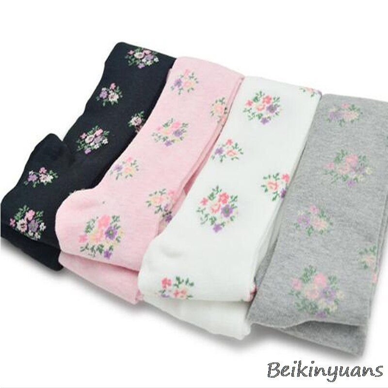 Meia-calças feminina de algodão penteado florais, meia-calça justa para crianças primavera e outono
