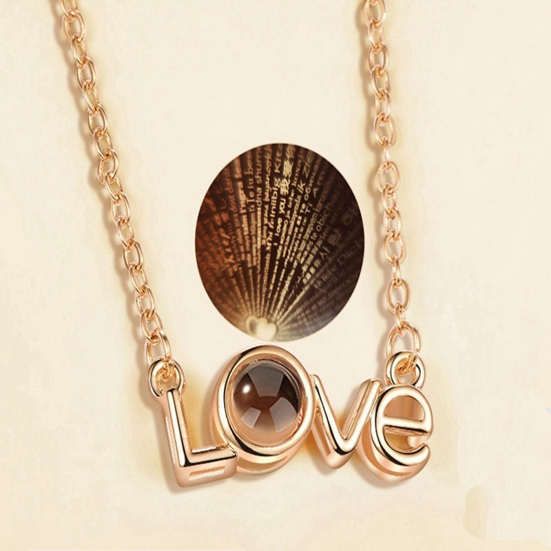 20 Styles Rose Gold&Silver 100 Languages I Love You Projection Pendant Necklace Romantic Love Memory Wedding Necklace for Women: 13SP0034