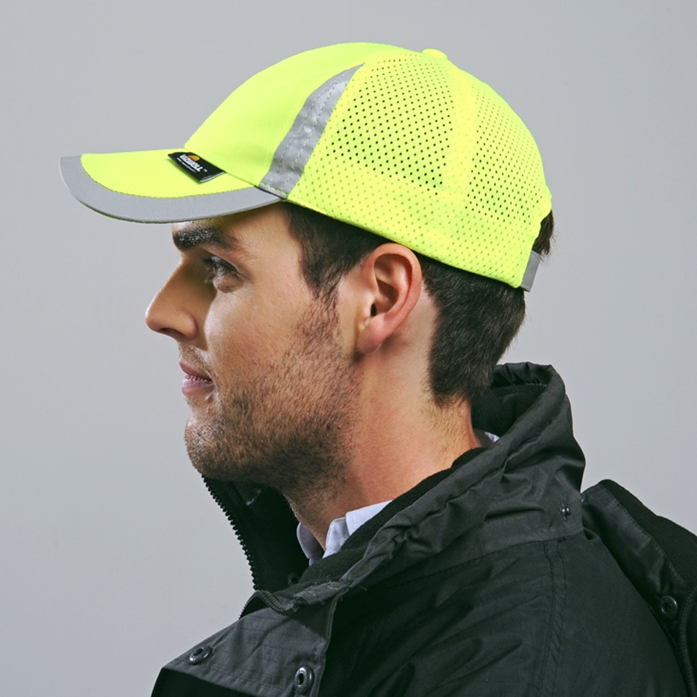 Men's Outdoor Cap Reflective Baseball Hat Structured Safety Orange or Yellow Moisture Wicking Structured Hat